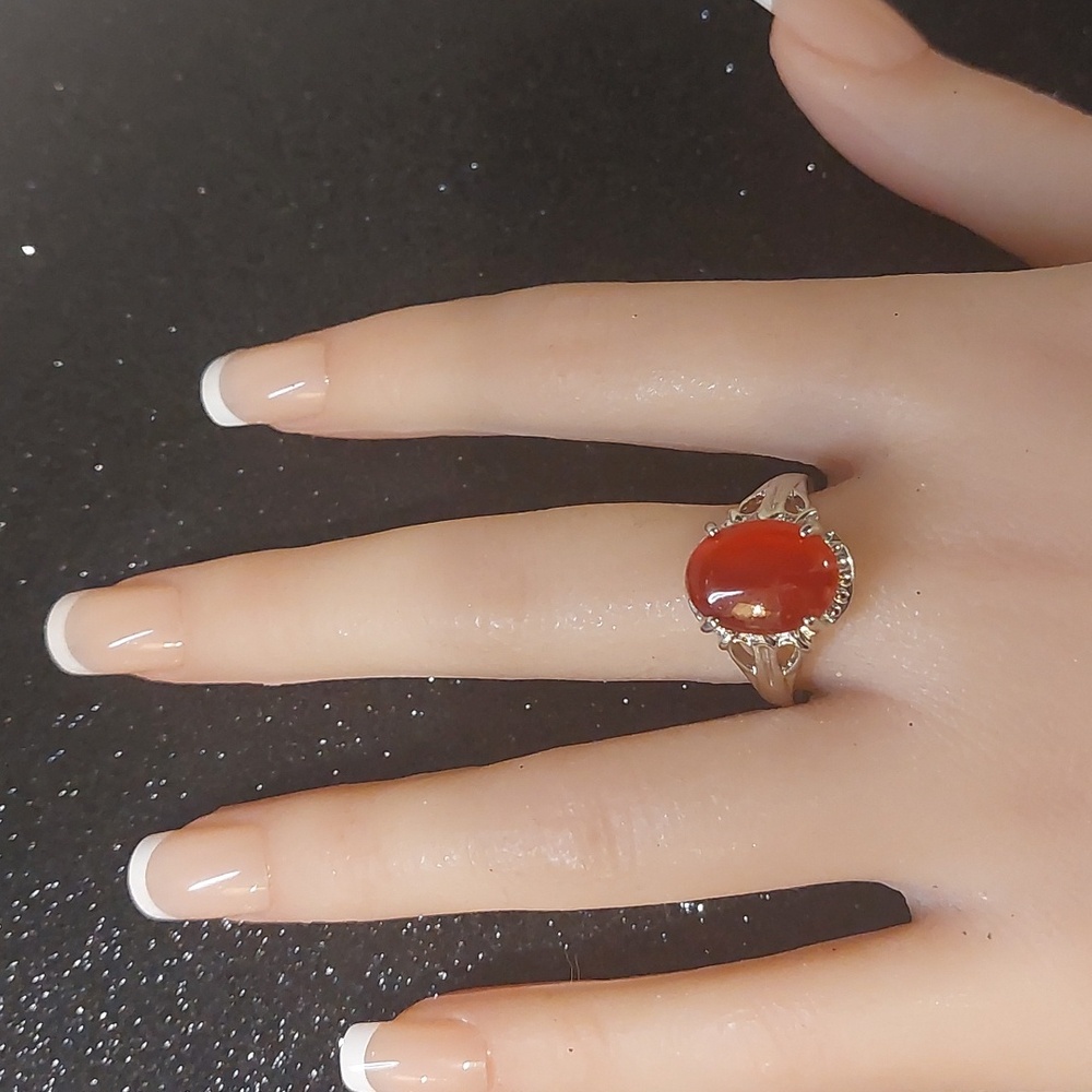 Catseye Glass Red Silver Fashion Ring 9 1/2 - Picture 7 of 7